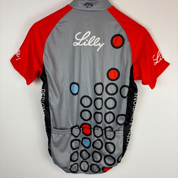 Primal Lilly Diabetes Cycling Jersey Short Sleeve Men's Small Gray Red Circles - Picture 2 of 5